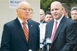 Bruce Bendish, left, will no longer have to run in a Republican primary for Westchester County district attorney against Mitch Benson, as Benson’s petitions have been invalidated by the county Board of Elections. Bendish, the GOP candidate, will now face Democratic nominee Anthony Scarpino in the general election. File photo