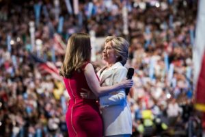 Hillary Clinton embraces daughter Chelsea after she speaks on the final night of the Democratic National Convention, held in Philadelphia. Photos courtesy Twitter