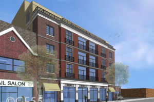 The mixed-use building proposed at 241-247 Halstead Ave. would have 3,000 square feet of retail space and 19 one- and two-bedroom apartments. It is one of several proposed iterations of transit-oriented development on Halstead Avenue. File photo