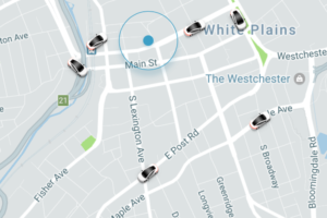 Riders cannot legally take Uber or Lyft rides within Westchester County until at least July, but a recent screenshot of Uber drivers available in White Plains shows that they’re here, regardless of the current restrictions. Photo courtesy Uber