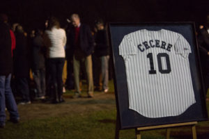 Hundreds of Eastchester residents showed up to the high school on April 3 to pay their respects to longtime coach Dom Cecere, who died over the weekend. Photo/Jen Parente