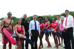 County Executive Rob Astorino marked the official opening of county pools at the Tibbets Brook Pool in Yonkers
on June 23. Contributed photo