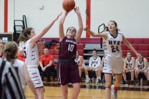 Ashley Stagg puts up a shot against the Garnets. Stagg led Harrison with 15 points.