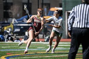 Stella Perini rushes towards the net during an April 3 game against Irvington.