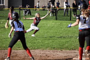 Ava Gurgitano makes a diving catch during Harrison's 2-0 victory over Rye.